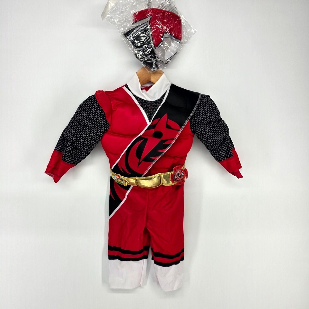 Disguise Power Rangers Toddler 2T Red Ninja Steel Muscle Costume Halloween Mask